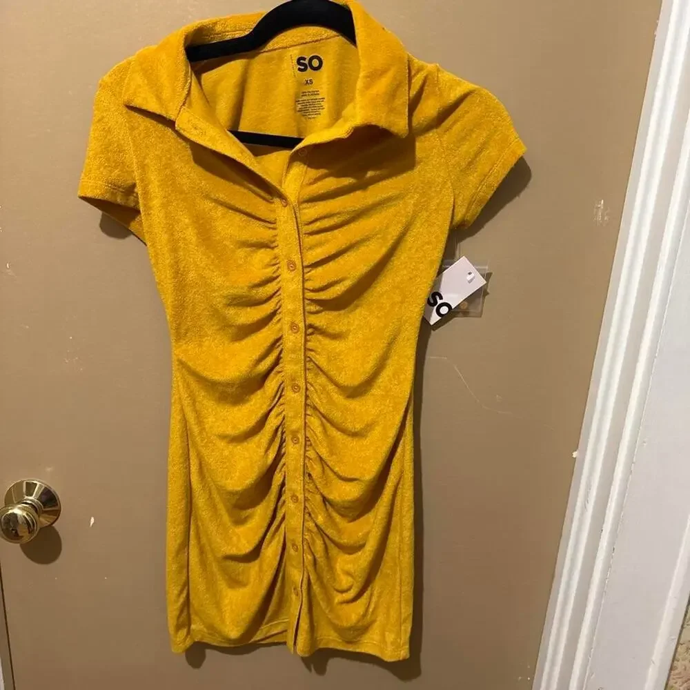 Yellow collared button up dress